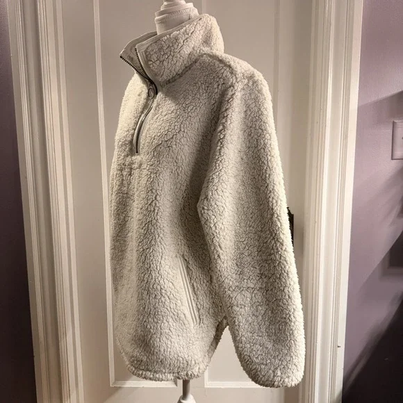 Cozy Sherpa Women's White Quarter Zip  Pullover with front pocket size Large - Picture 3 of 7